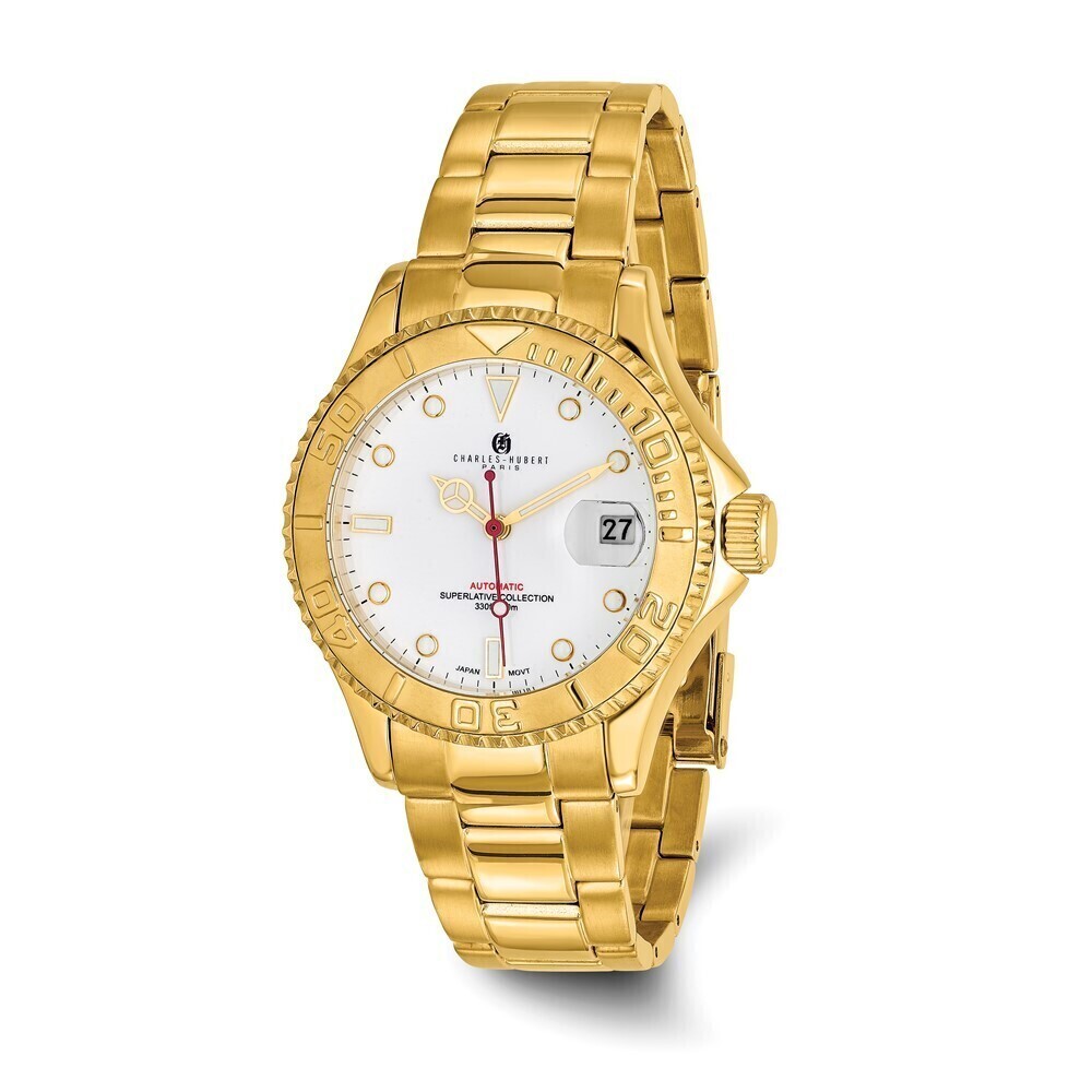 Kazi Luxury Mens Charles Hubert IP-plated Stainless Steel White Dial Automatic